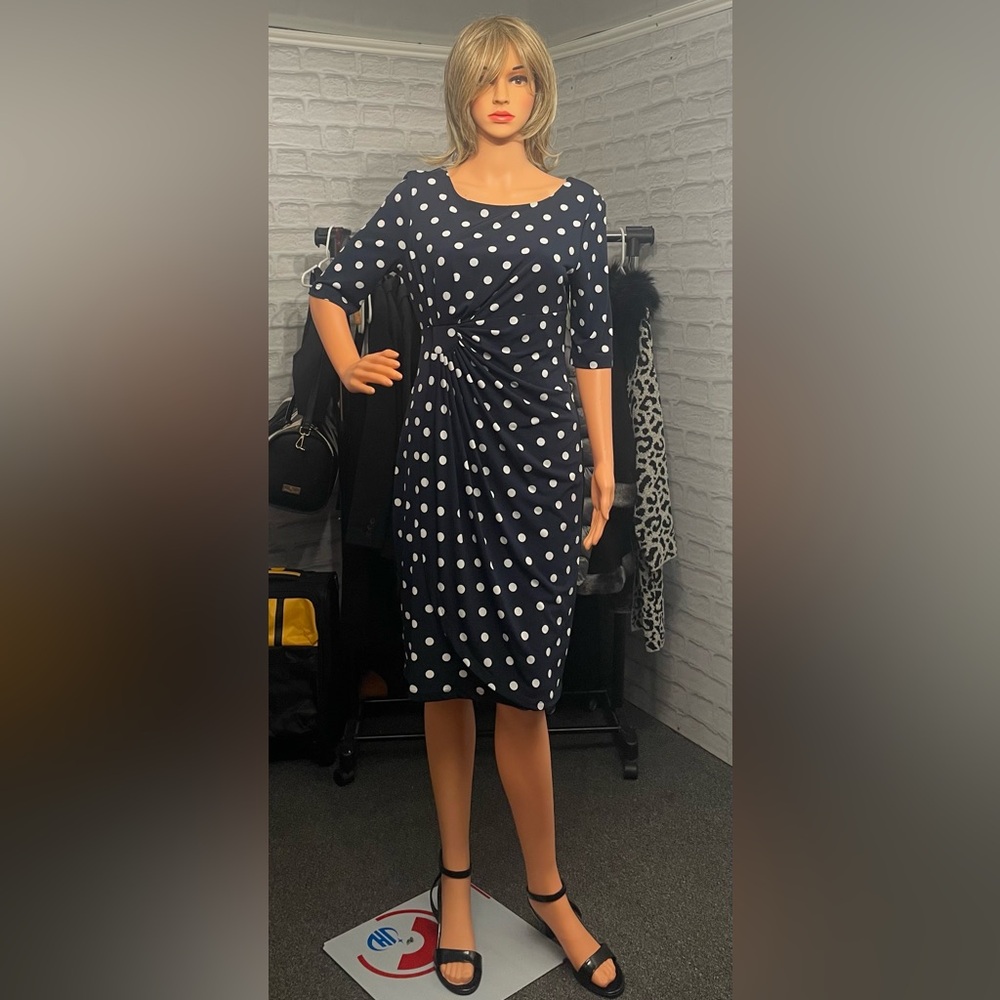 Connected Apparel Navy Blue And White Wrap Sheath As New